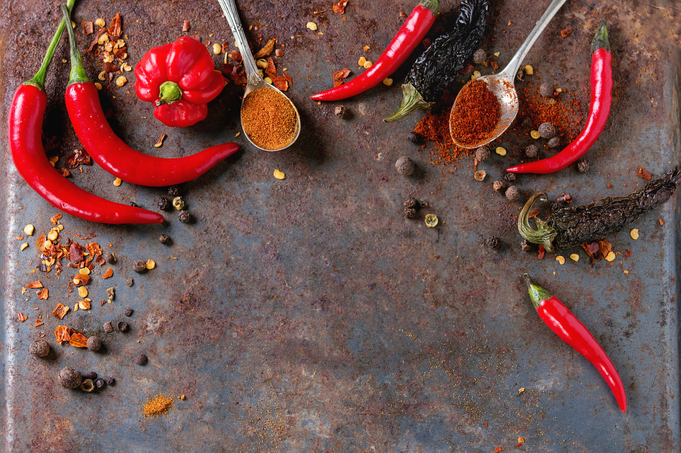 Spicy background with chili peppers containing spices, background, and ...