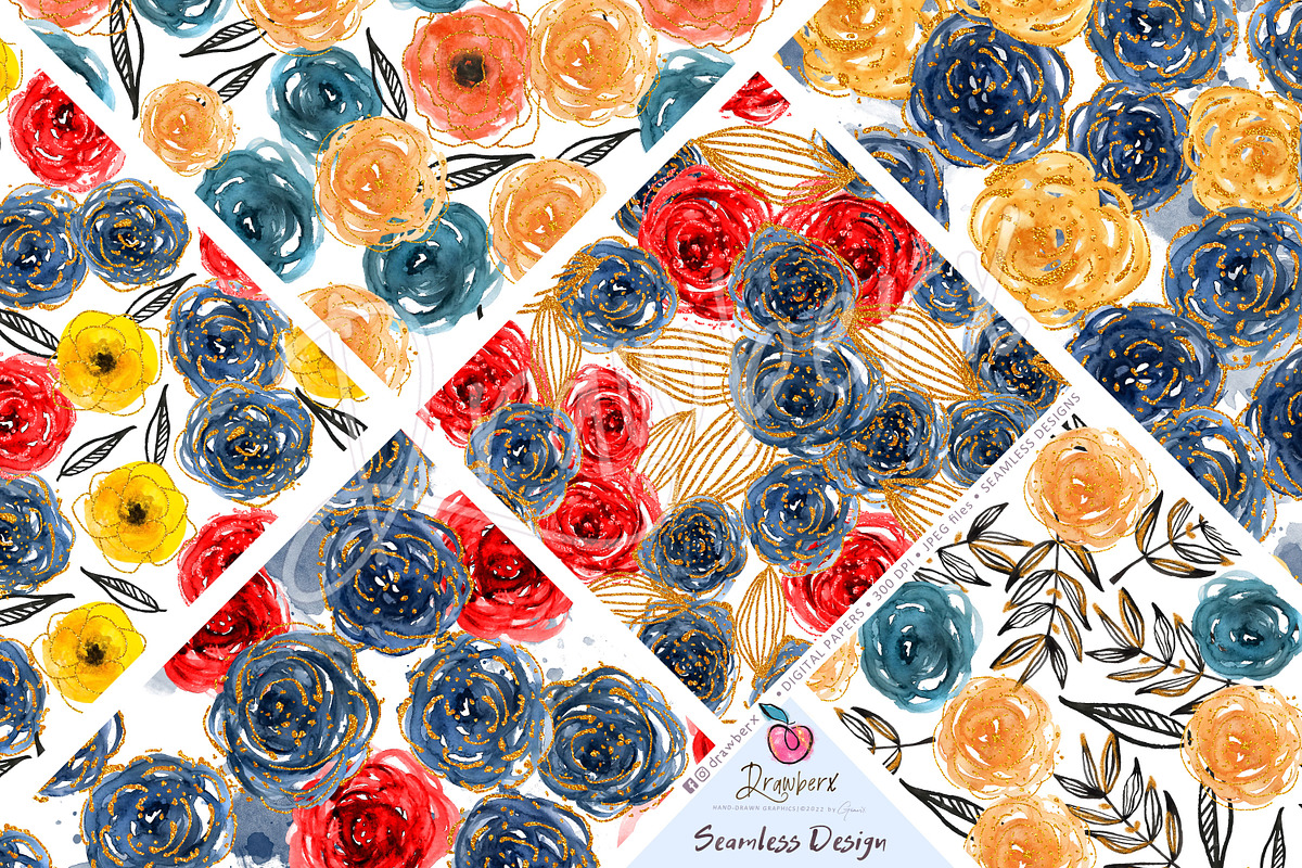 Rose Flowers Seamless Paper pack 012, a Pattern Graphic by Drawberx (Photo 1 of 9)