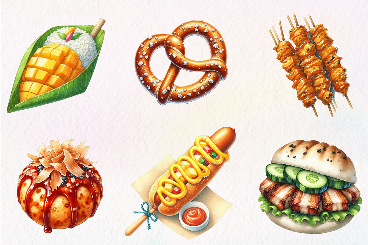 Watercolor Street Food Clipart, an Illustration by CreationArt (Photo 3 of 5)