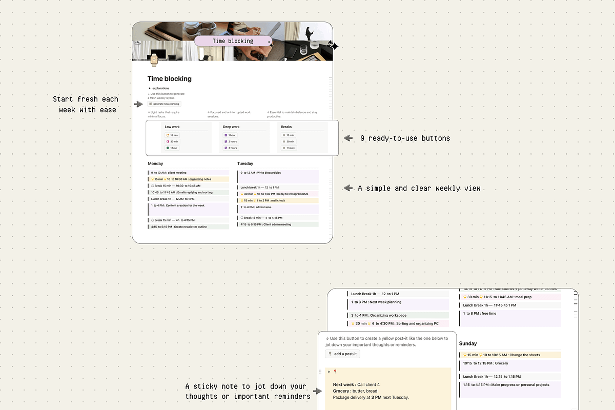 Time blocking - Notion template, an App Template by Iasan Design (Photo 4 of 7)