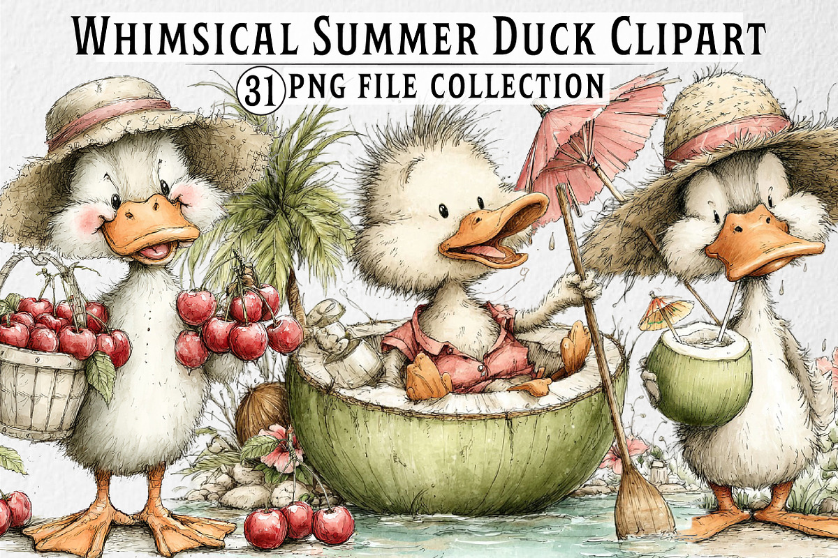 Whimsical Summer Ducks Clipart, an Illustration by Dream Creation (Photo 1 of 5)