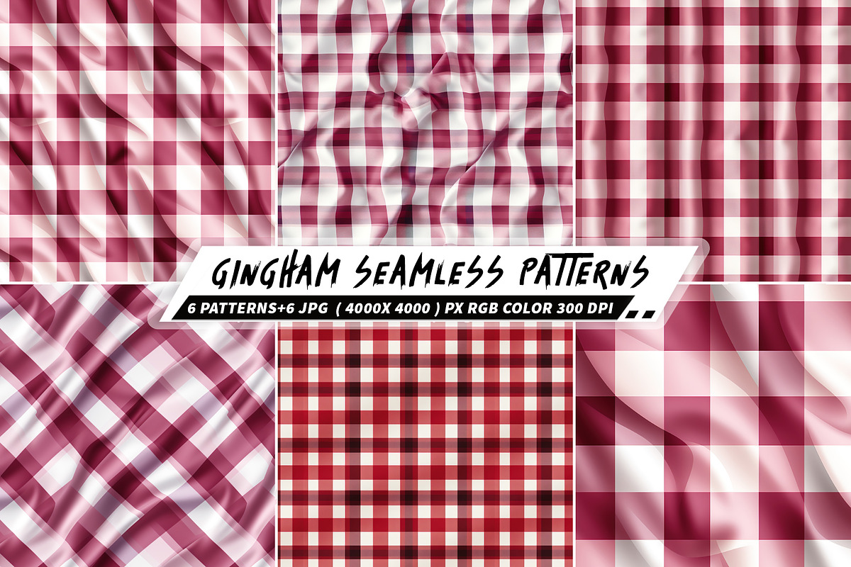 Gingham 6 Seamless Patterns, a Graphic by one-touch
