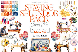 Watercolor Sewing Clipart, Supplies, a Work Illustration by BrushstrokeArtGB