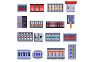 Breaker switch icons set, cartoon, an Illustration by Ylivdesign