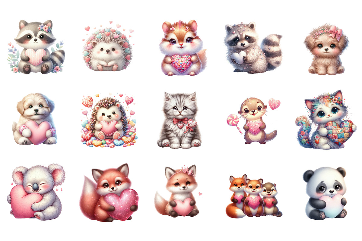 Valentine Animals Clipart PNG, an Illustration by SinaCreation (Photo 2 of 11)