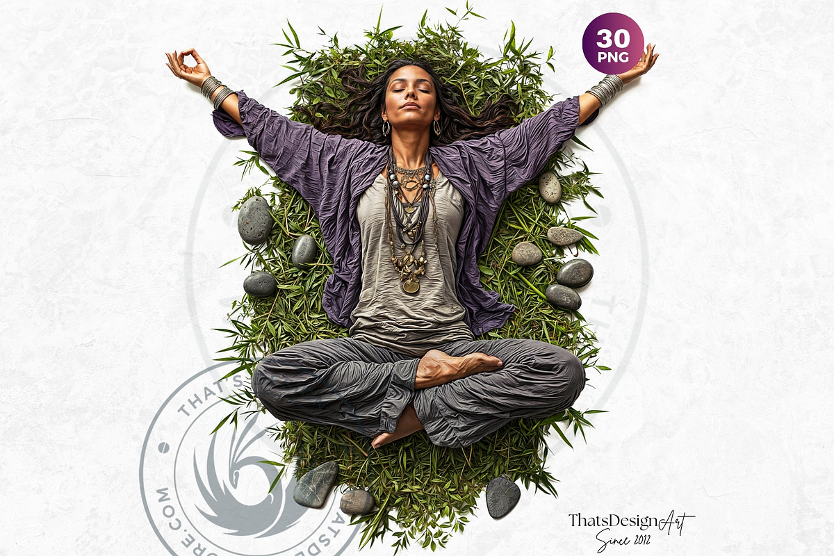 Boho woman meditating Clipart set, a Person Illustration by ThatsDesignArt (Photo 10 of 10)