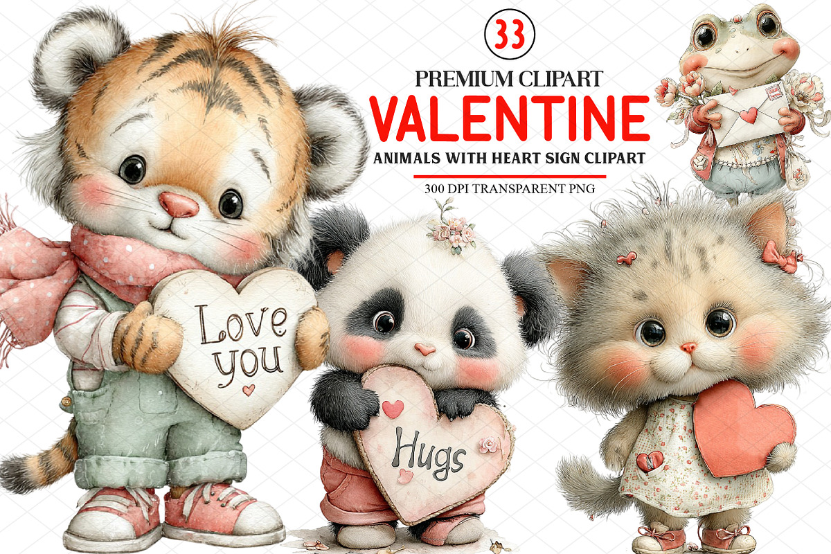 Valentine Animals With Heart Sign, an Illustration by cherrydesign (Photo 1 of 4)