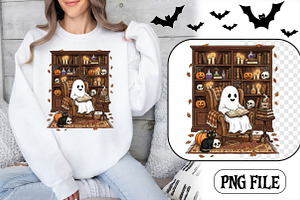 Ghost reading book in armchair, a Seasonal Illustration by CrexoraLab