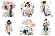 Whimsical Girl Flower Spring Clipart, an Illustration by DreamArtGraphic (Thumbnail 2 of 4)