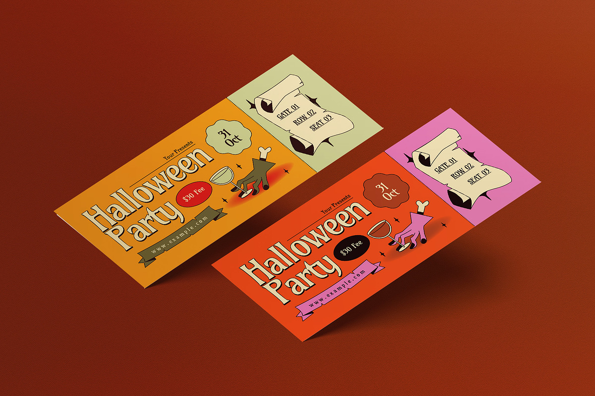 Orange Halloween Party Ticket, a Card Template by graphicook (Photo 1 of 3)