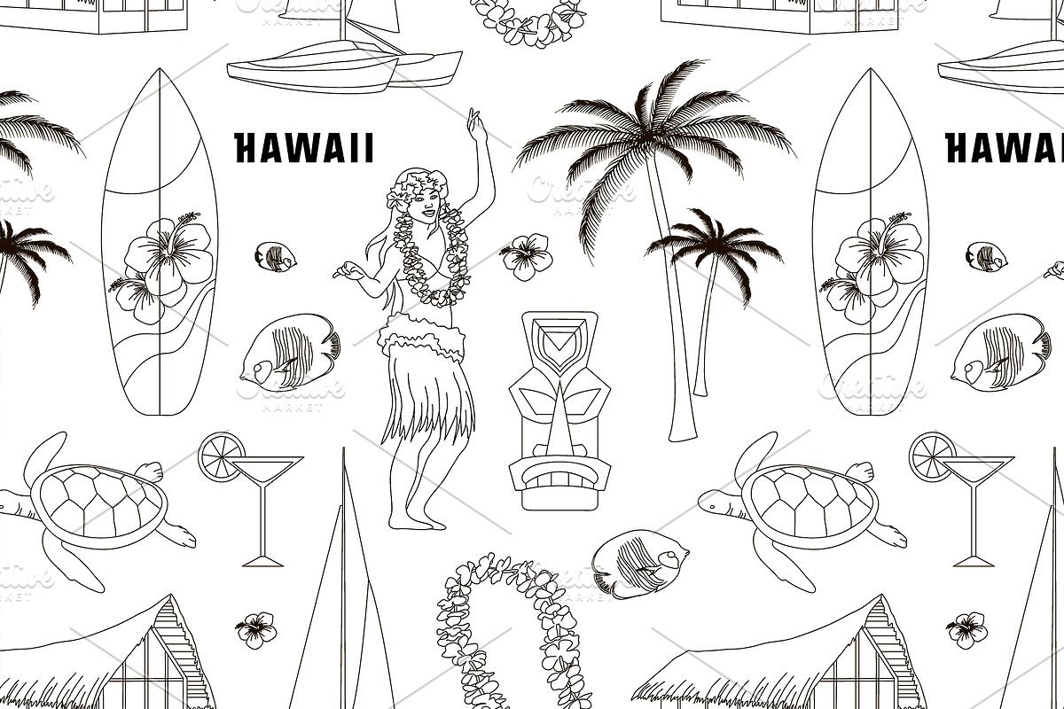 Hawaiian, Hawaii Set pattern, a Pattern Graphic by Netkoff