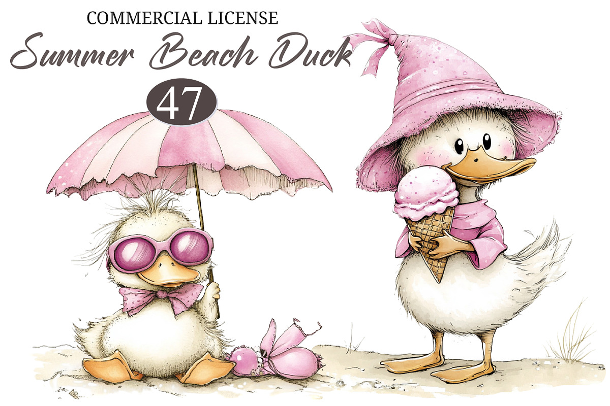 Whimsical Summer Beach Duck Clipart, an Illustration by designcity5 (Photo 1 of 5)