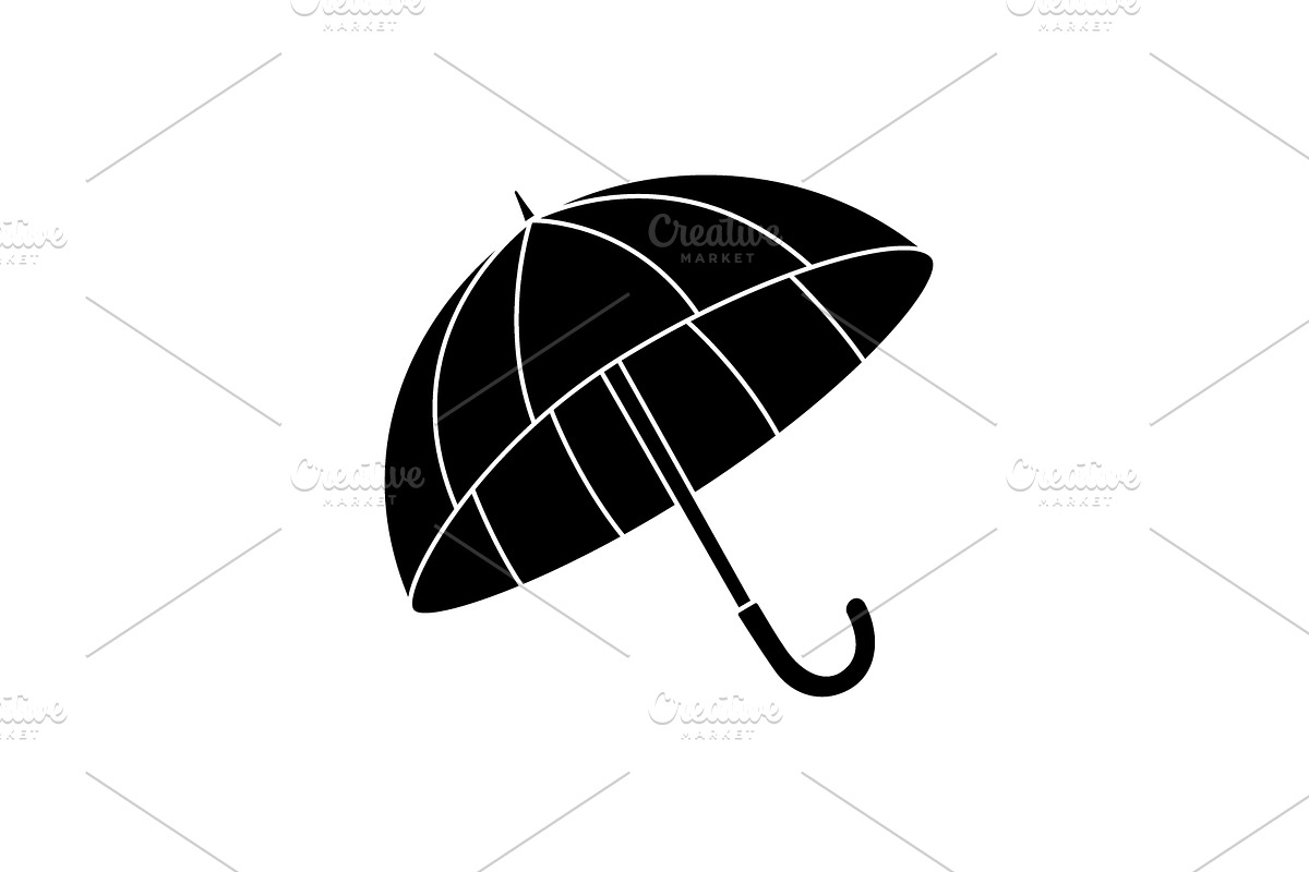 Minimalist black umbrella icon with, an Object Illustration by GraphiShop