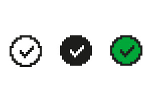Pixel Art Checkmark In Circle Icons, an Object Illustration by Gentle Studio