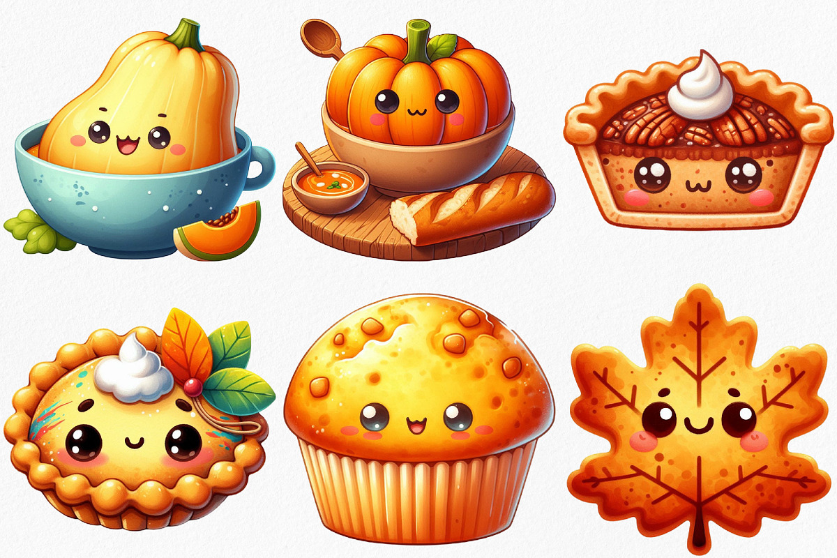Kawaii Autumn Food Clipart Bundle, an Illustration by Canvas Craft (Photo 3 of 8)