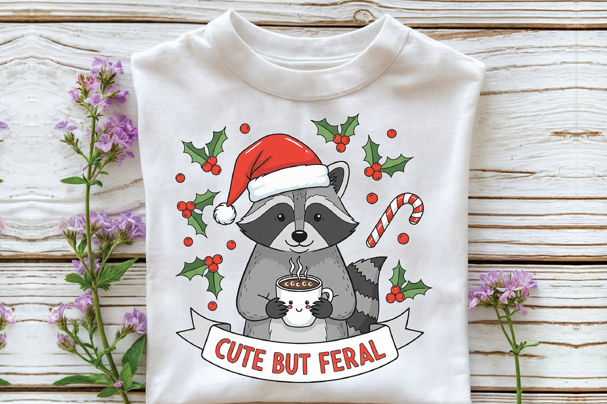 Christmas Raccoon Cute But Feral PNG, an Illustration by CraftArtStudio (Photo 2 of 4)
