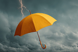 Yellow Umbrella in Storm, an Industrial Photo by Ales Munt