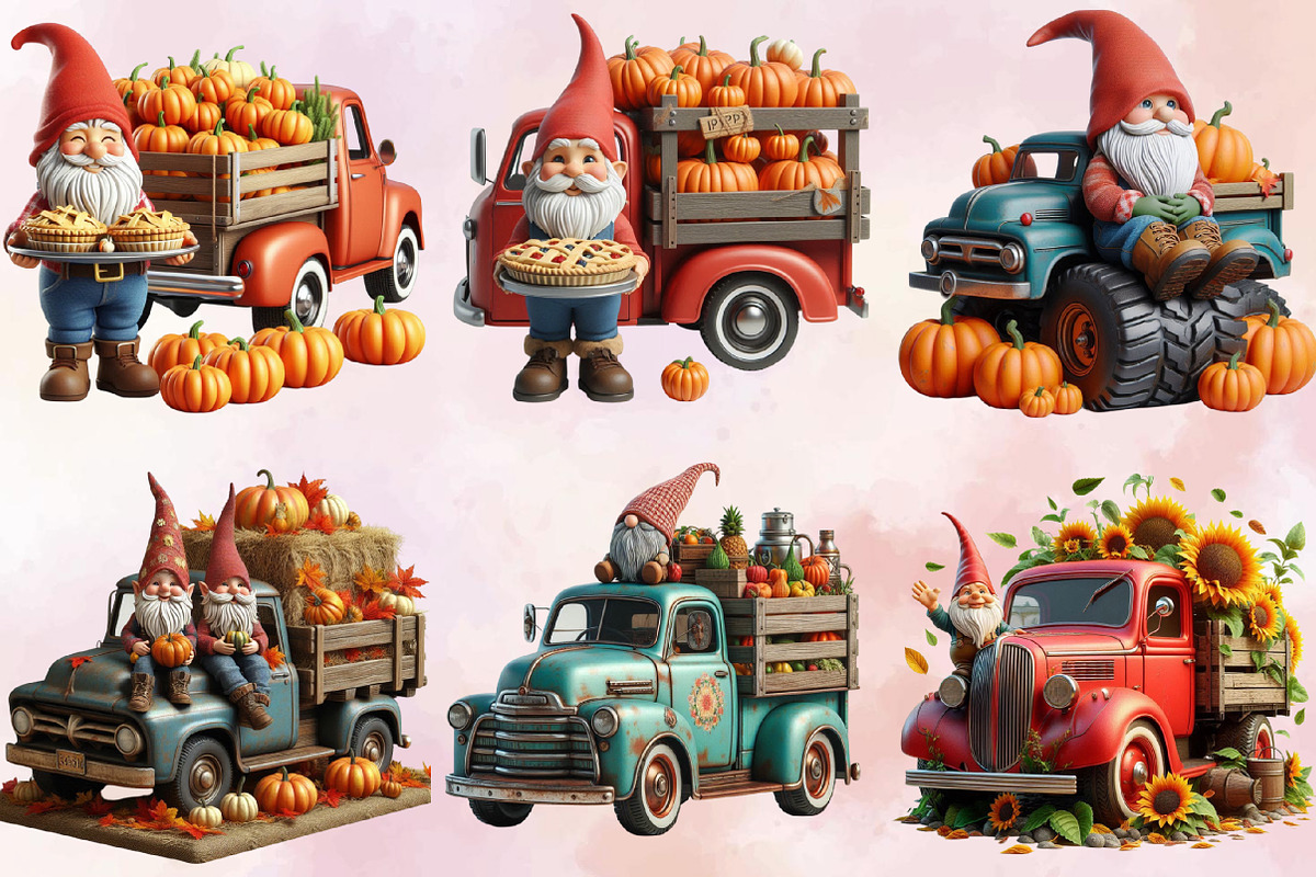 Fall Gnome Truck Sublimation Clipart, an Illustration by SVGArt (Photo 2 of 8)