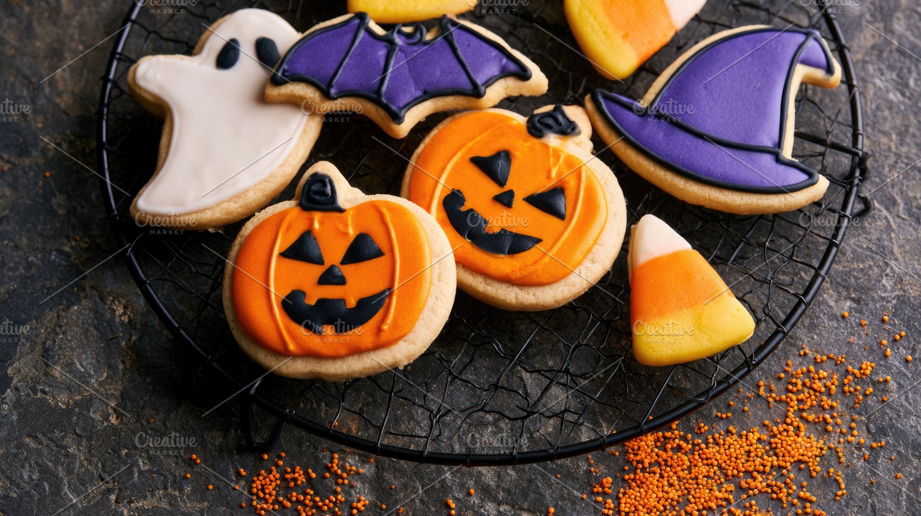 Halloween decorated cookies with pumpkins, ghost, bat and witch, a Food & Drink Photo by José Manuel Gelpi