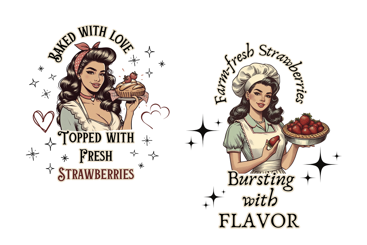 14 Retro Bakery Girl Quotes Bundle, a Food Illustration by ClipArtTime (Photo 2 of 4)