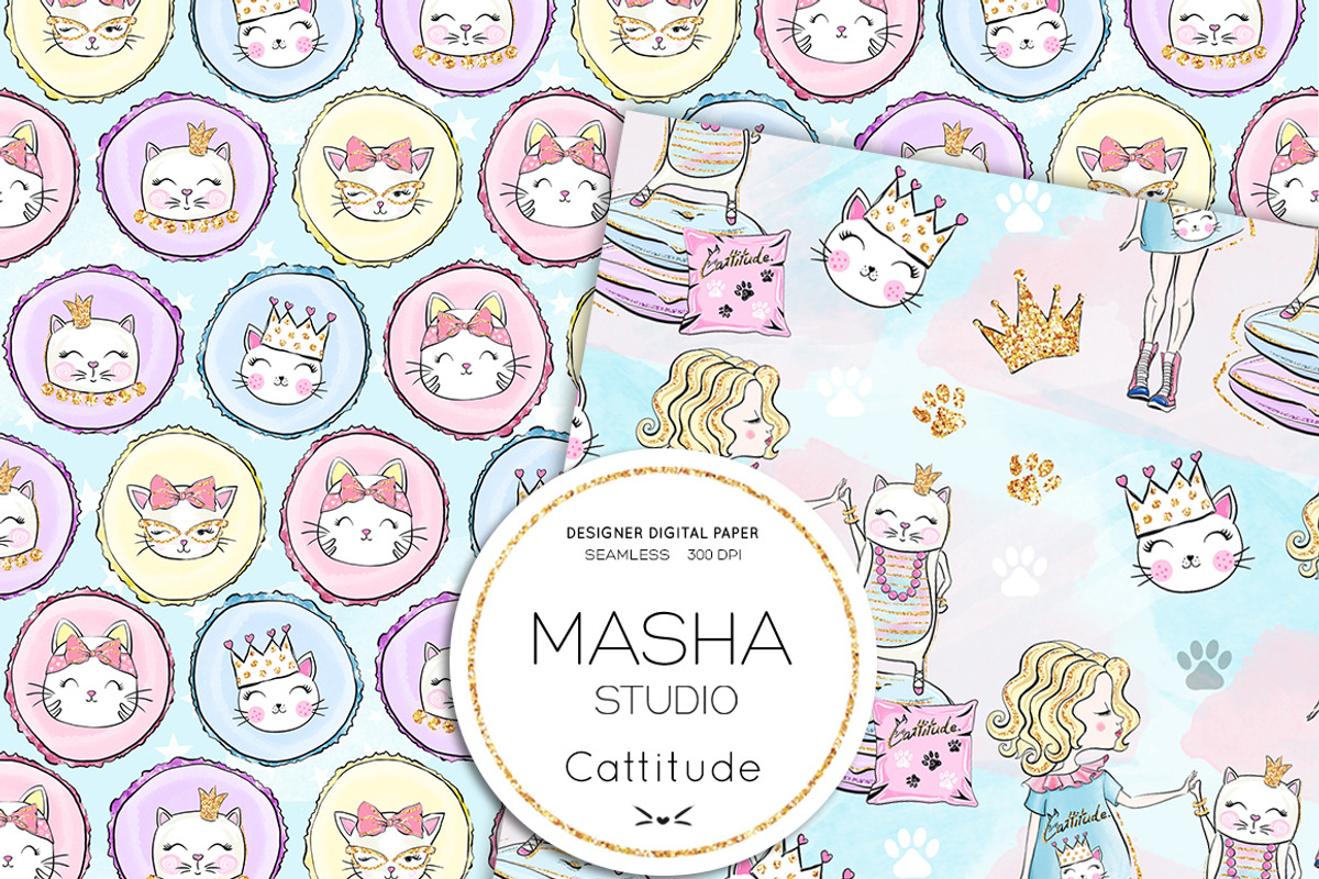 CATTITUDE digital papers, a Pattern Graphic by Masha  Studio (Photo 8 of 9)