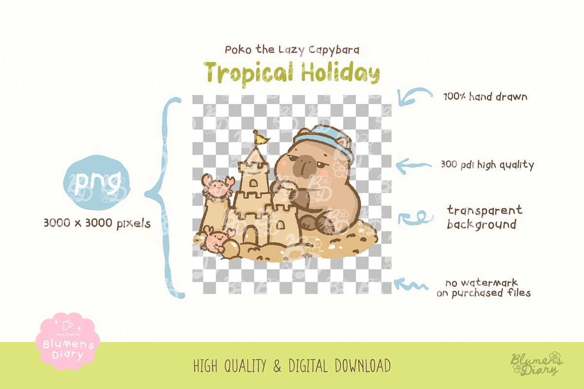 Tropical Holidays Capybara Clipart, an Animal Illustration by Blumensdiary (Photo 3 of 6)