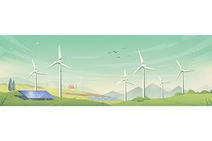 Wind turbines and solar panels on, an Illustration by art PVP - market