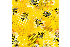Seamless pattern with honeycombs and, an Animal Illustration by Nenahliadava Design