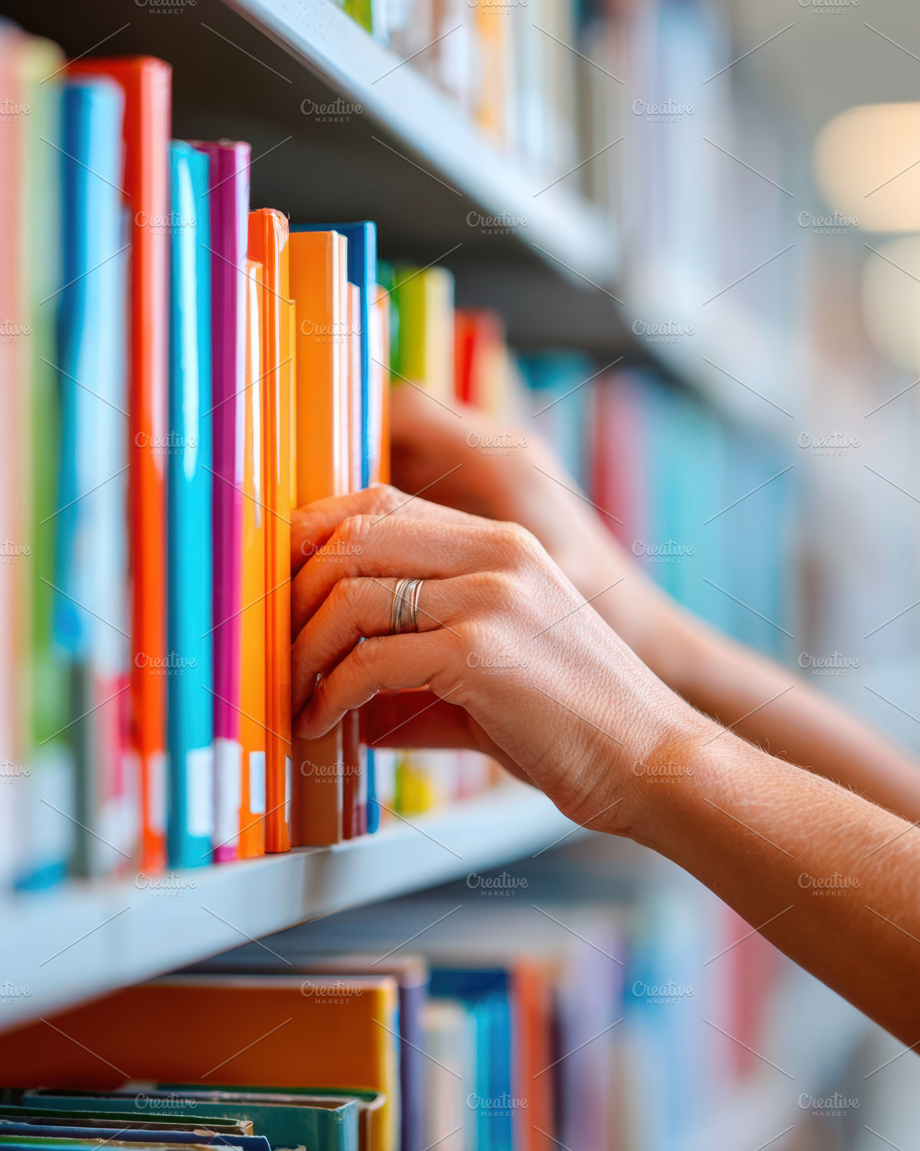 Organizing colorful books in a library, a School & Education Photo by AlyaAnd