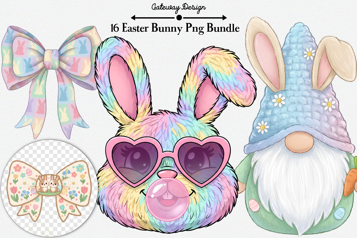 Easter Bunny PNG Clipart Bundle, an Illustration by GatewayDesign (Photo 1 of 4)