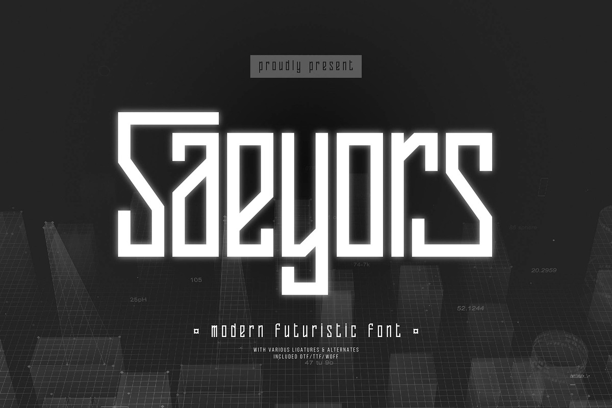 Saeyors | Modern Futuristic Font, a Script Font by Denustudios (Photo 1 of 14)