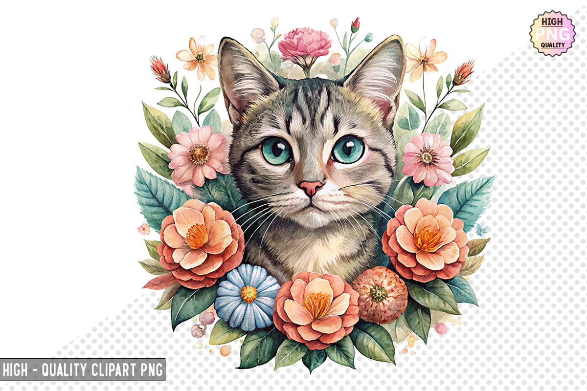 Floral Cat Clipart Bundle, a Graphic by crative8112 (Photo 9 of 10)