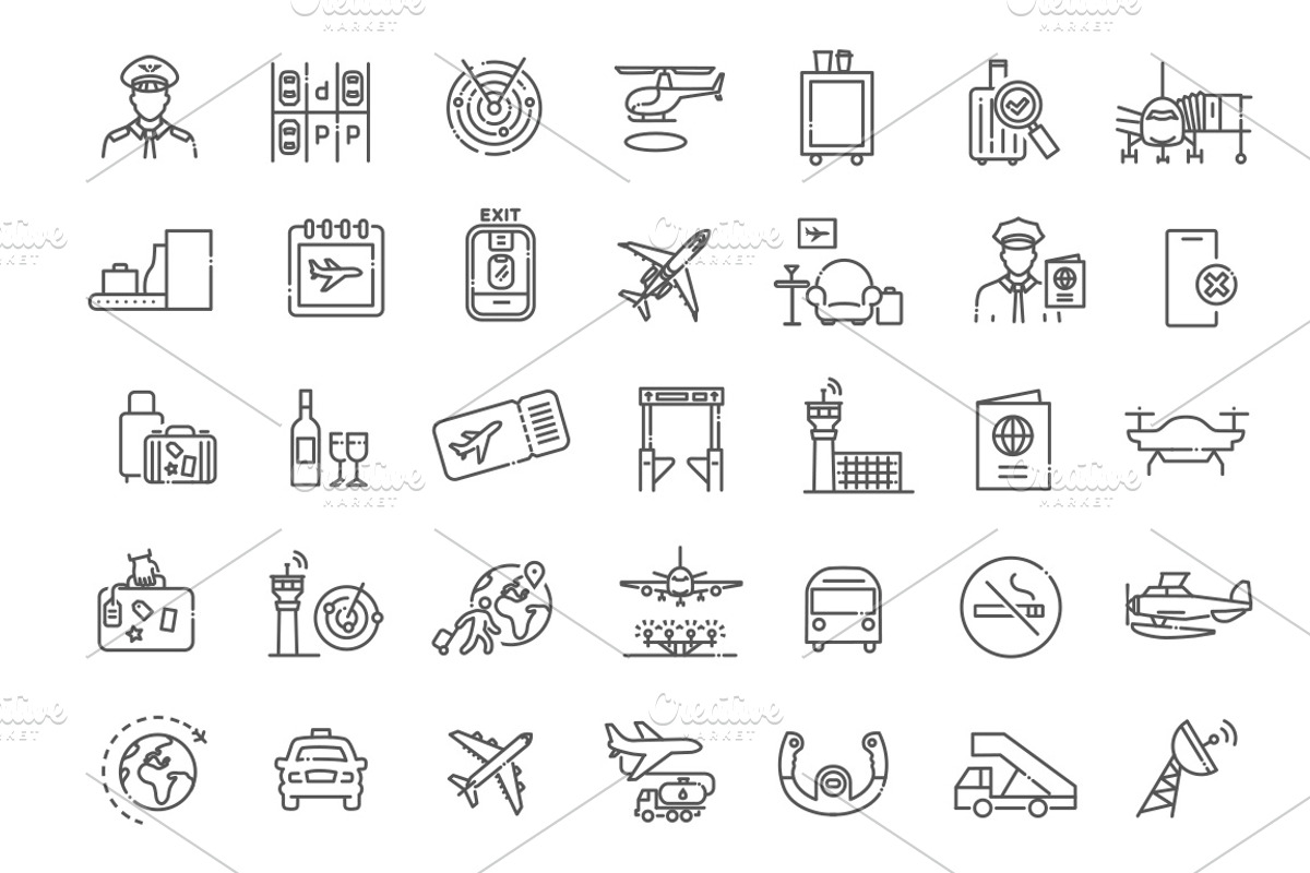 Aviation icons set, an Outline Icon by Tettygreen (Photo 3 of 3)