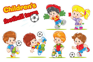 Children football, soccer vector set