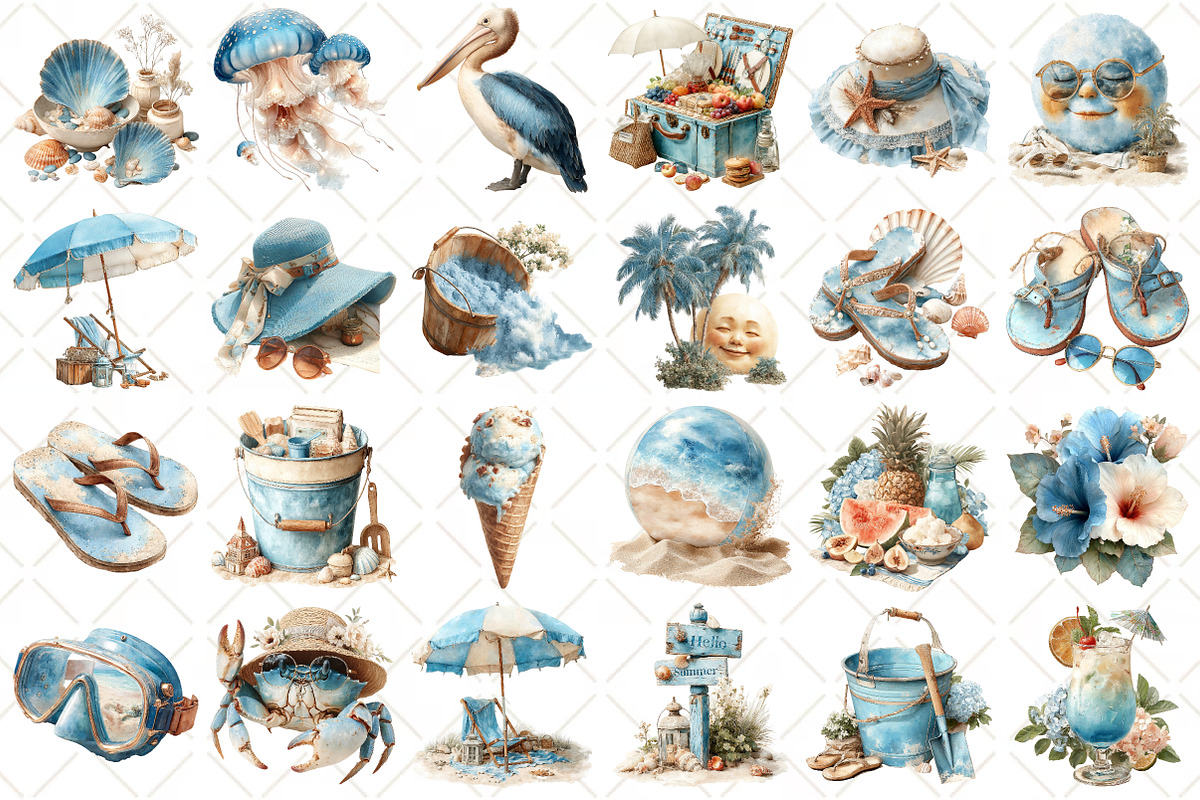 Watercolor Summer Beach Clipart, an Illustration by Black Bird Studio (Photo 2 of 4)