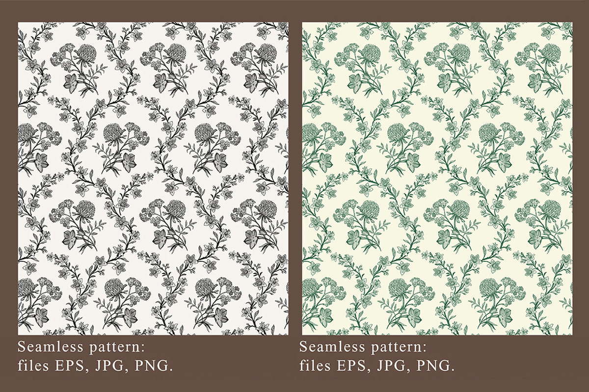 Seamless Set Flowers Clover Pattern, a Pattern Graphic by Vintage (Photo 5 of 13)