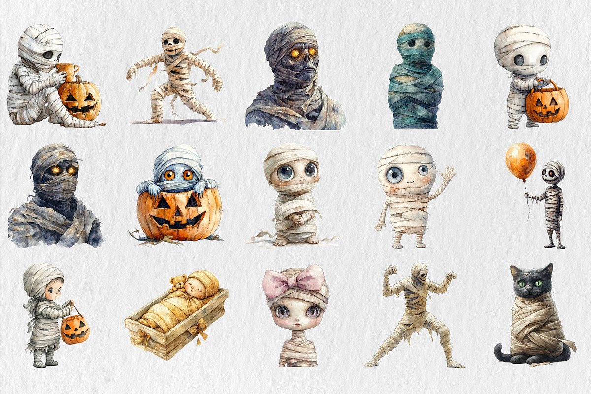 Watercolor Halloween Mummy Clipart, an Illustration by Rose Art (Photo 2 of 5)