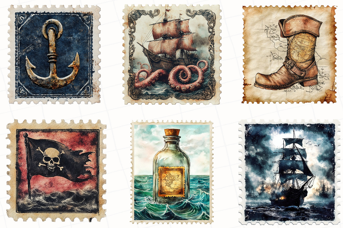 Nautical Pirates Postage Clipart, an Illustration by OK Design (Photo 3 of 5)