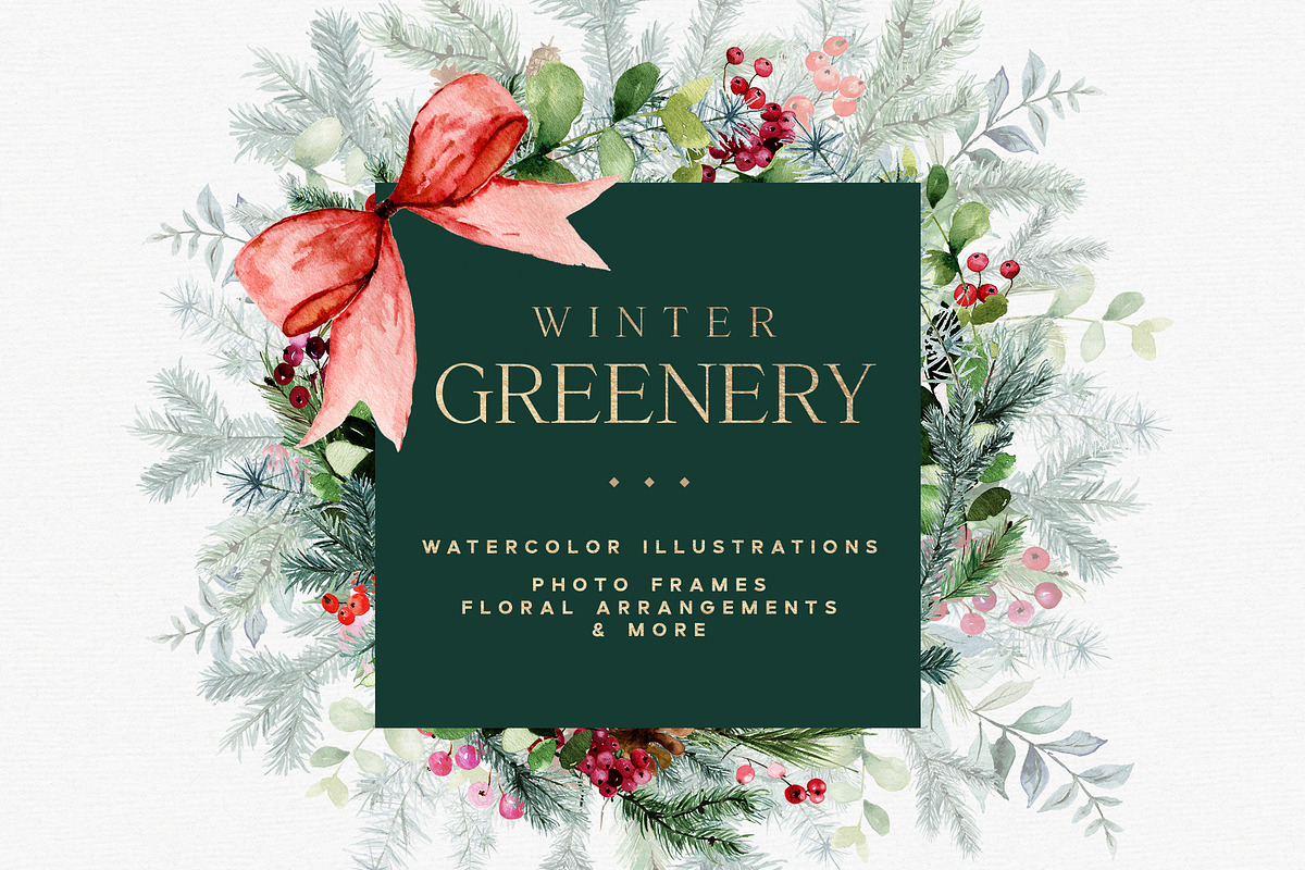 Winter Greenery Watercolor Graphics, an Illustration by studioequinox (Photo 1 of 20)