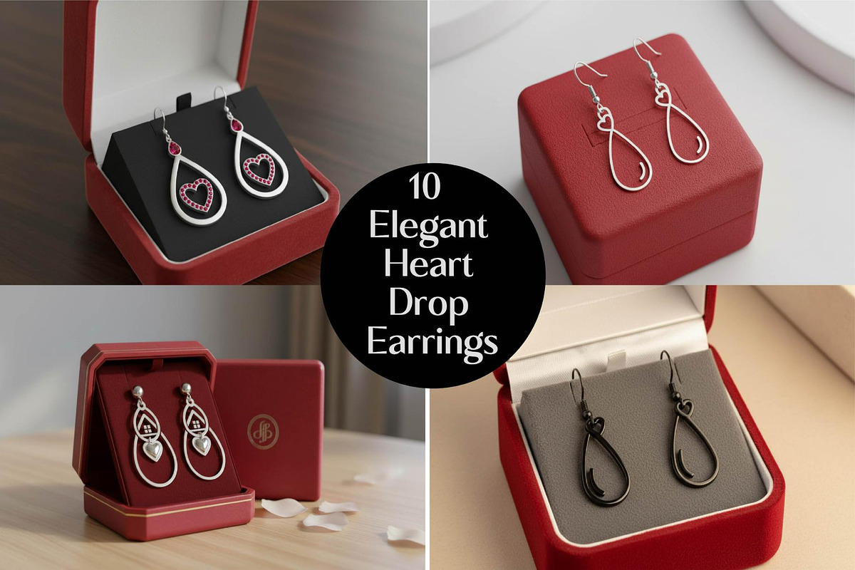 Elegant Heart Drop Earrings, an Object Graphic by Designer_Momina (Photo 1 of 4)