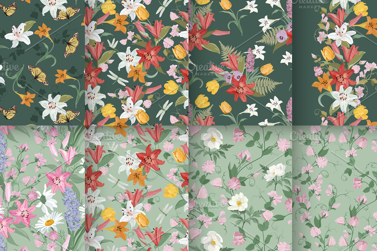 A collection of floral patterns, a Pattern Graphic by artdemidova (Photo 1 of 9)