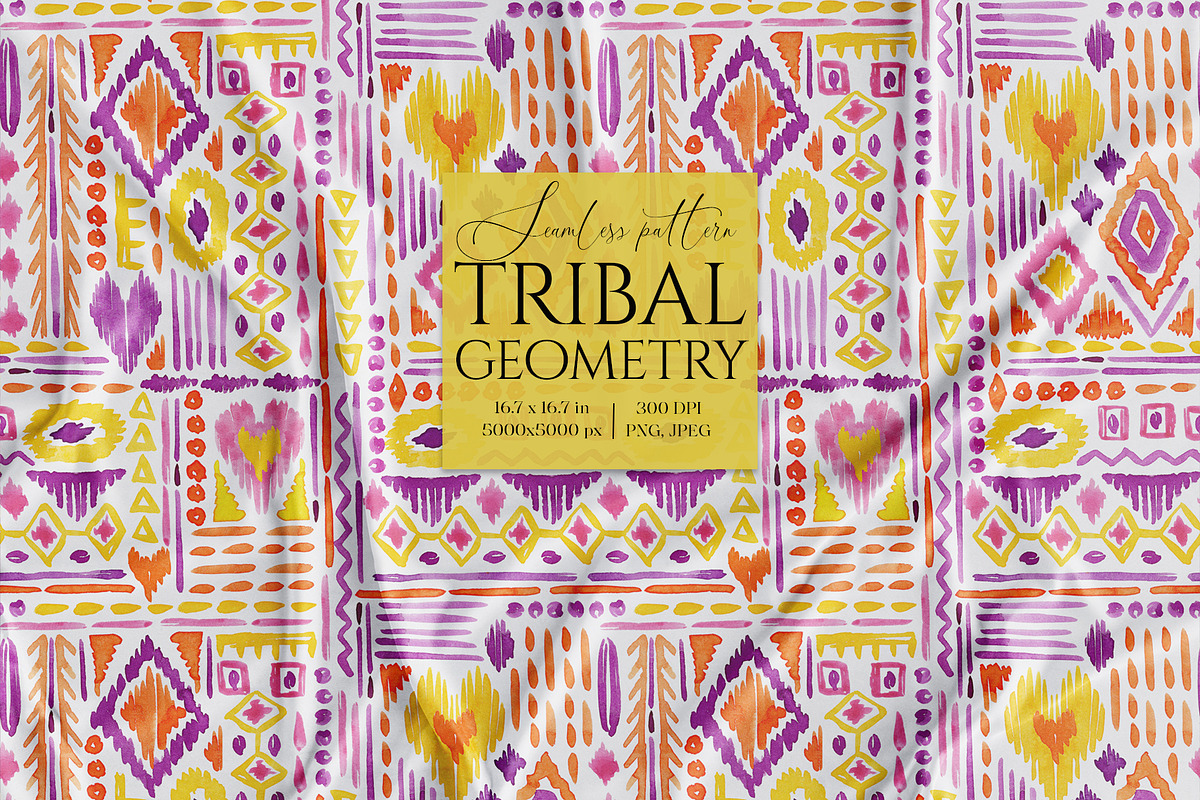 Watercolor Tribal Geometric Pattern, a Pattern Graphic by SirenaArt (Photo 1 of 14)