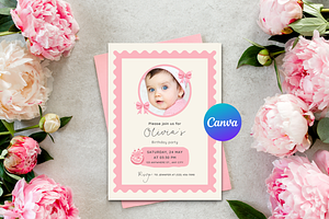 Girl Photo Birthday Invitation, a Card Template by Minda Studio