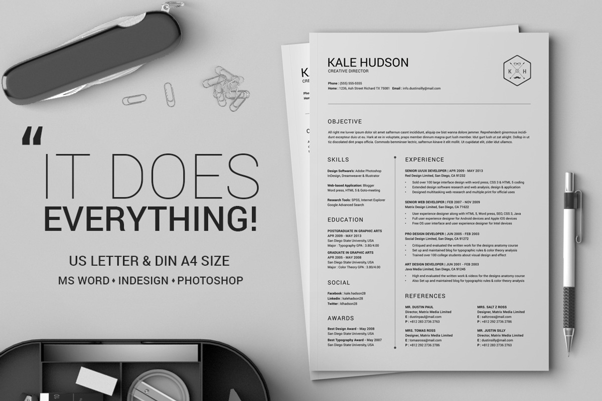 Clean Resume CV - Hudson, a Resume Template by SNIPESCIENTIST (Photo 1 of 3)