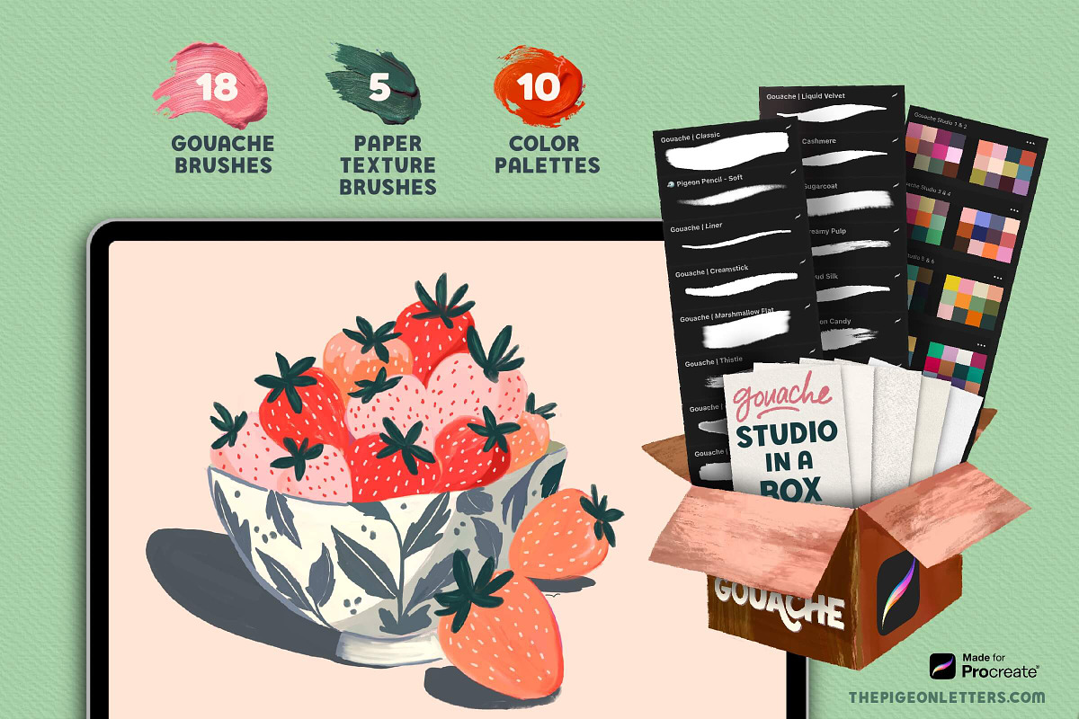 Gouache Studio Box Procreate Brushes, a Brushes & More by The Pigeon Letters (Photo 3 of 10)