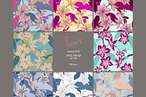 Plumeria Seamless Vector Set