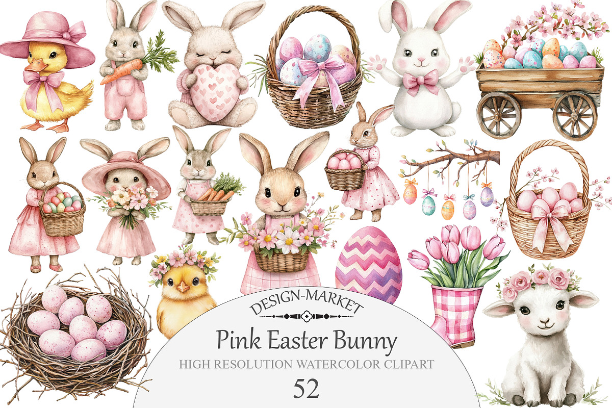 Pink Easter Bunny Clipart, an Illustration by Design Market (Photo 1 of 5)