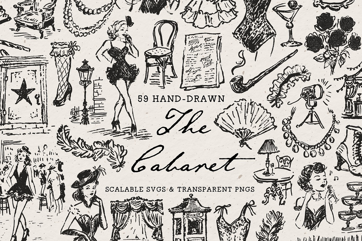 Cabaret Clipart, Burlesque Ink Set, a Person Illustration by The October Creative (Photo 1 of 12)