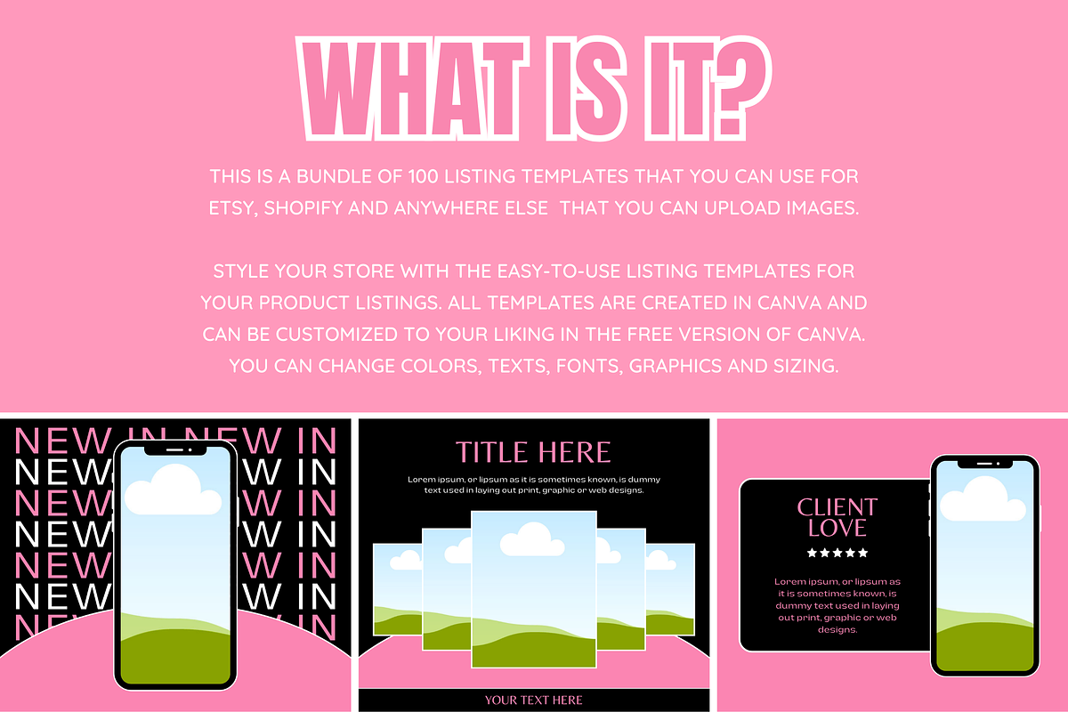 Black Pink Etsy Listing Templates, a Branding & Logo Template by SunshineStudioBoutique (Photo 2 of 8)