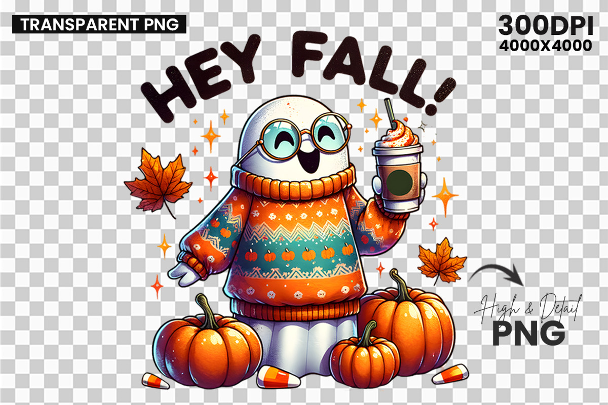 Hey Fall Sweater Pumpkin Clipart PNG, a Seasonal Illustration by Creative Arslan (Photo 3 of 3)